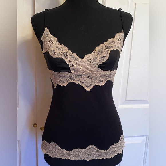 MNG Sexy Black Camisole Ivory Lace Trim Tank - Picture 3 of 8